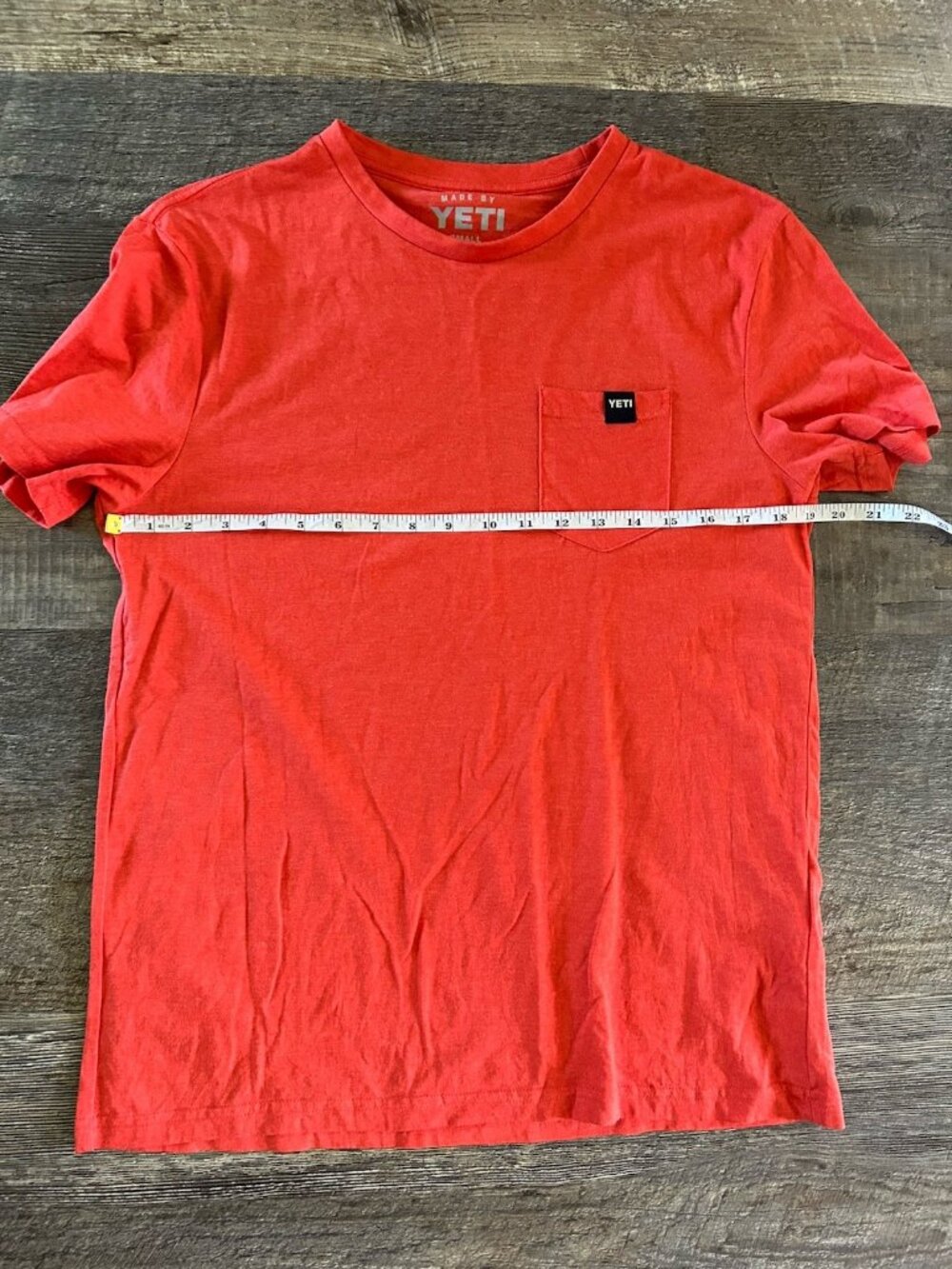 Yeti Shirt Mens Size S Red Orange Pocket Short Sleeve T Shirt Logo New Brisket - Picture 2 of 4